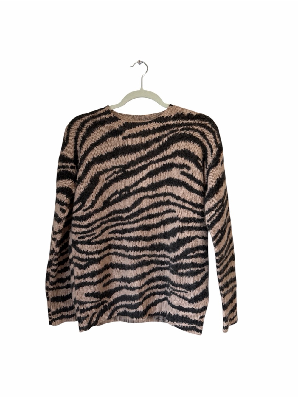 Magaschoni Black and Beige Zebra-Pattern Crewneck Sweater